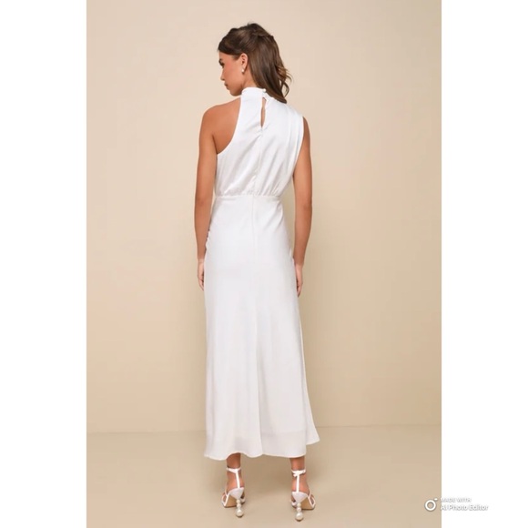 Lulus Distinctive Charm White Satin Asymmetrical Midi Dress Size Large NWT - Picture 6 of 17